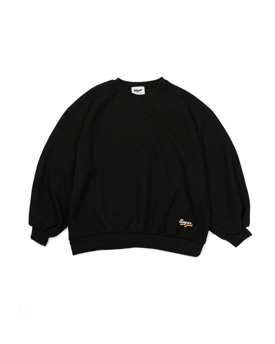 Puffed Long Sleeve Oversized Knit Top - Black