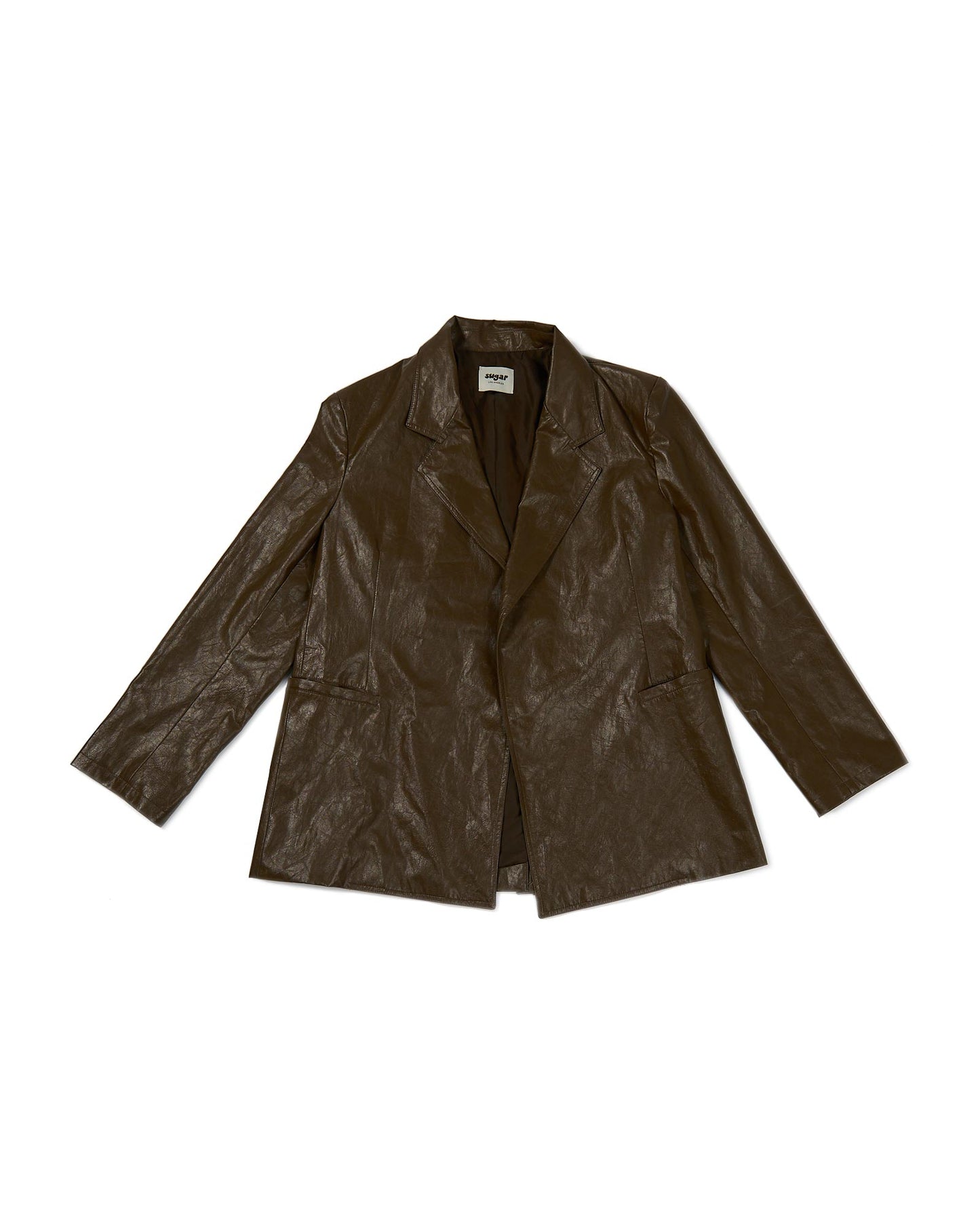 Load image into Gallery viewer, Crinkled Vegan Leather Blazer - Brown
