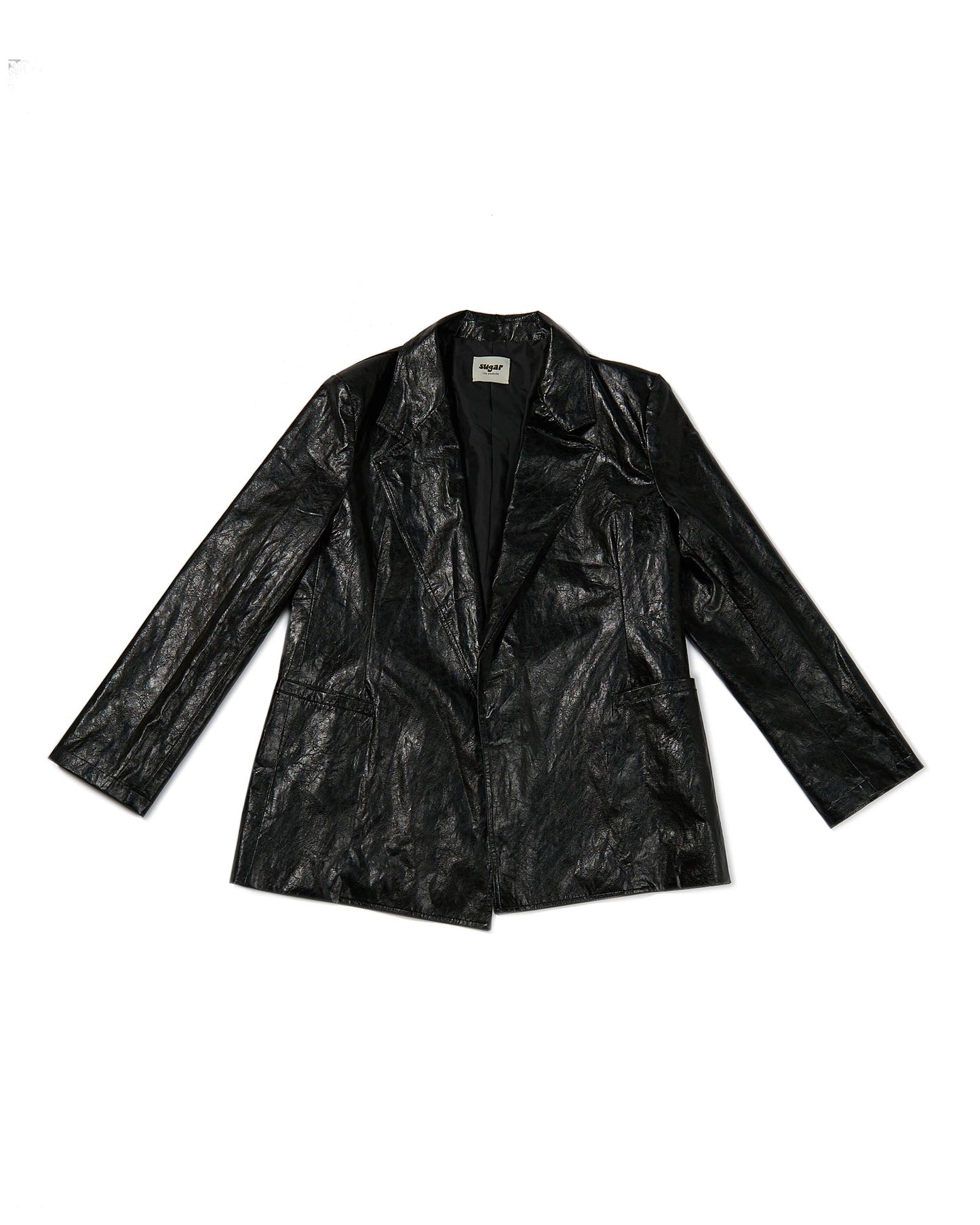 Load image into Gallery viewer, Crinkled Vegan Leather Blazer - Black
