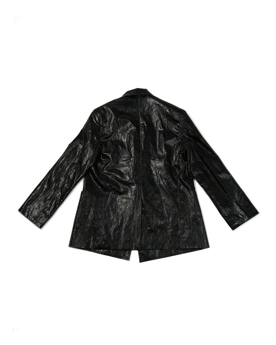 Load image into Gallery viewer, Crinkled Vegan Leather Blazer - Black
