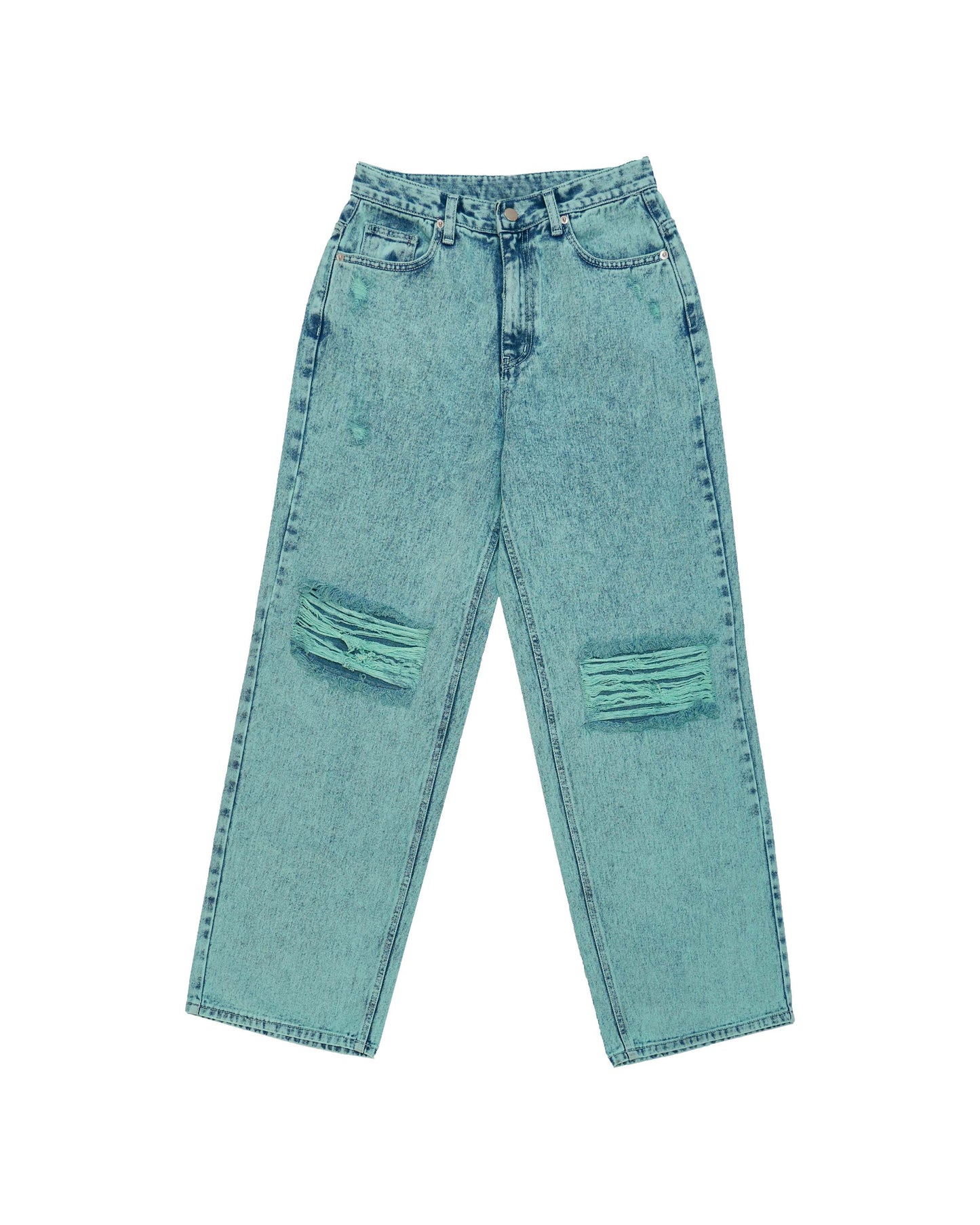 Color Denim Acid Wash Jeans - Mint