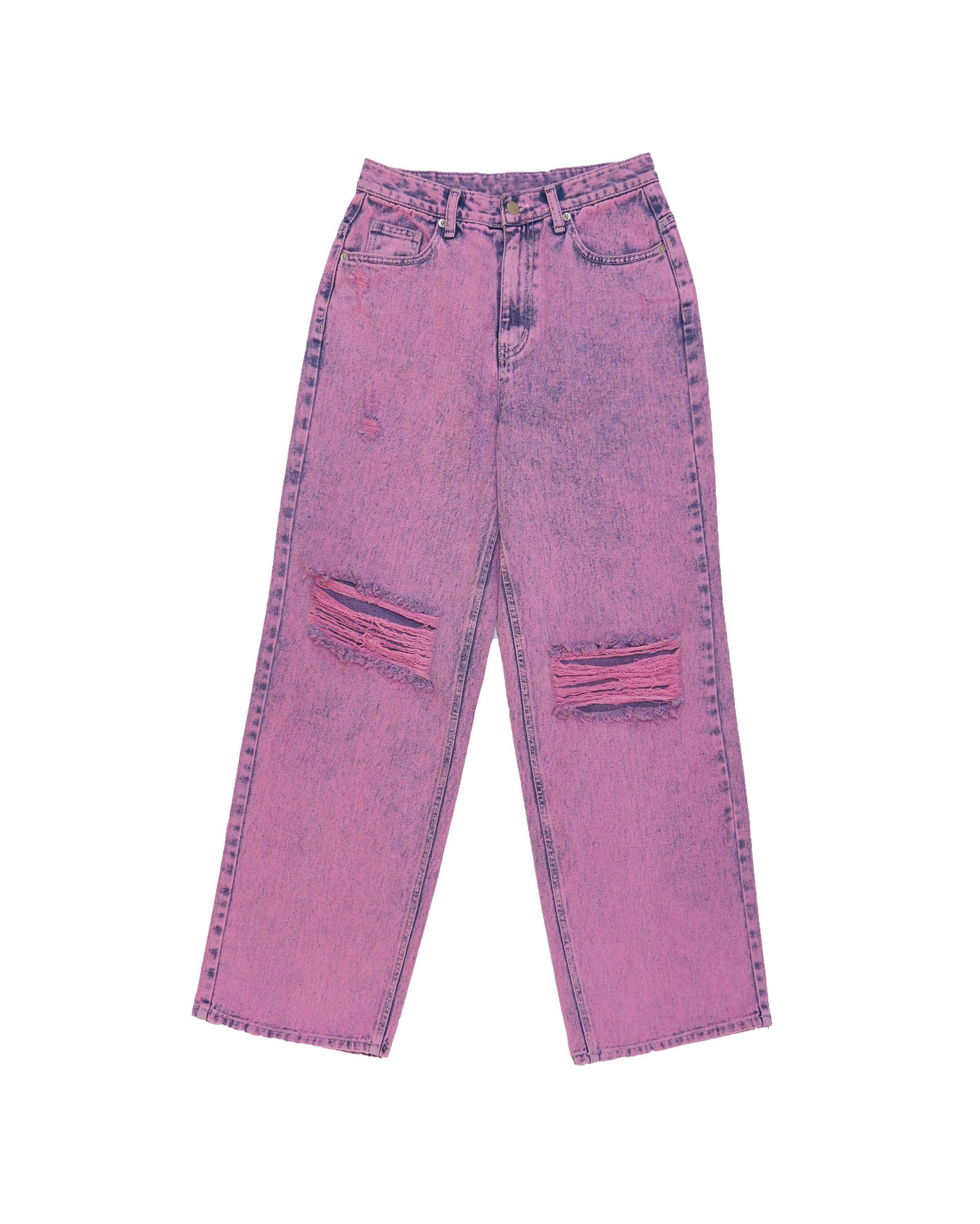 Color Denim Acid Wash Jeans - Pink
