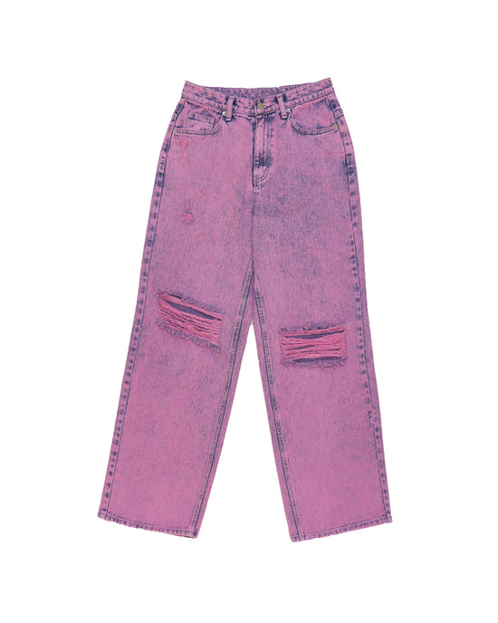Color Denim Acid Wash Jeans - Pink